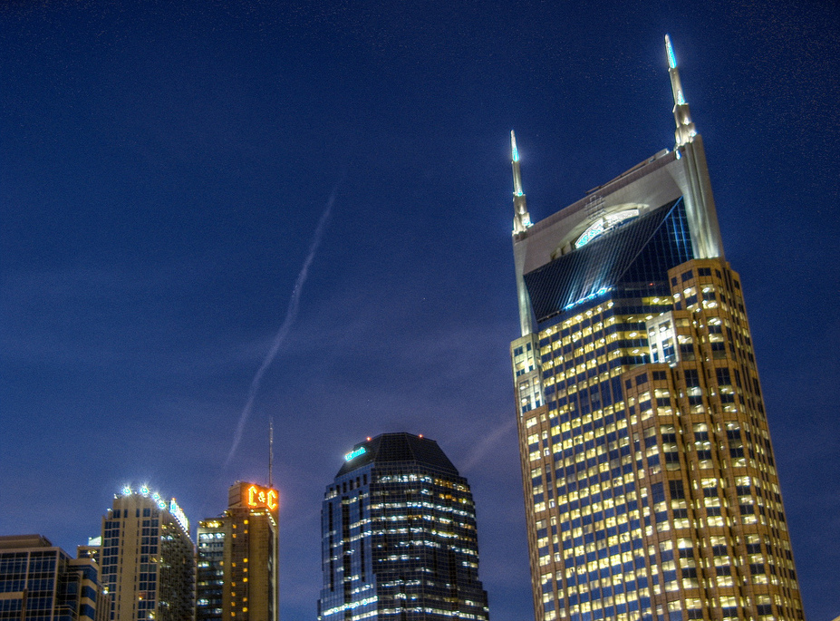 Broadway and the Nashville skyline at daylight