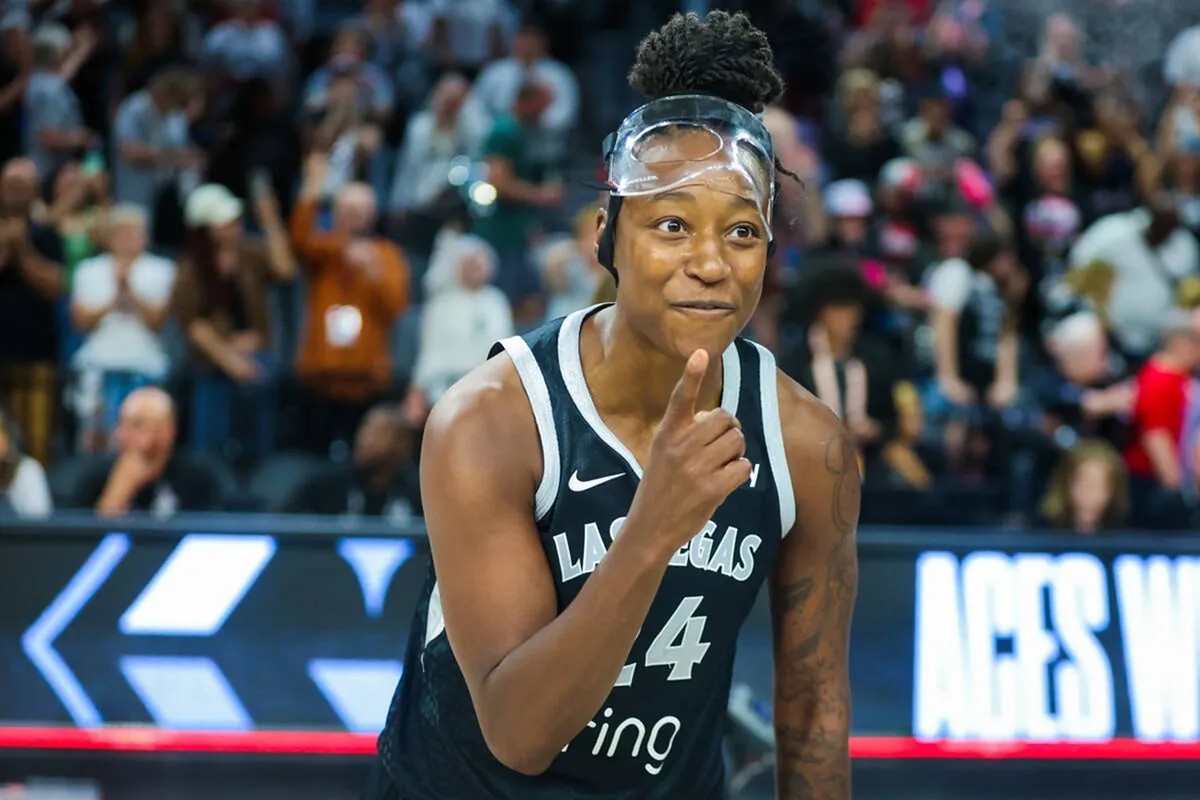 Las Vegas Aces guard Jewell Loyd, listed as doubtful for Game 2 of the WNBA semifinals with a left leg injury.