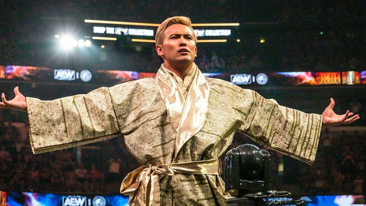 Kazuchika Okada makes his entrance at an AEW event