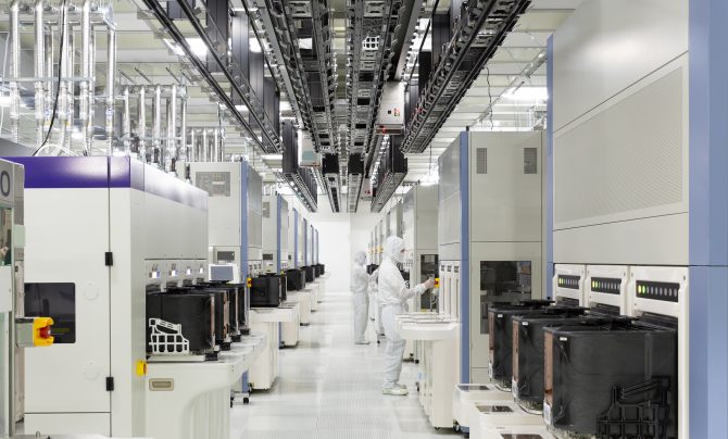 A NAND flash memory fabrication clean room.
