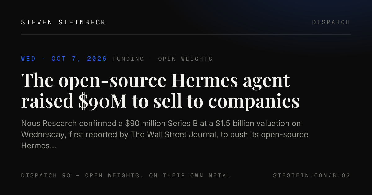 Nous Research Series B announcement graphic: $90 million at a $1.5 billion valuation