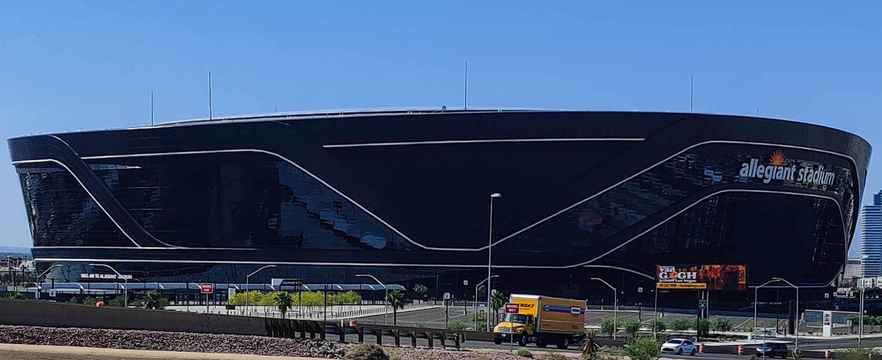 Allegiant Stadium in Las Vegas under bright daytime skies, ahead of the Raiders vs. Chiefs Week 4 showdown.