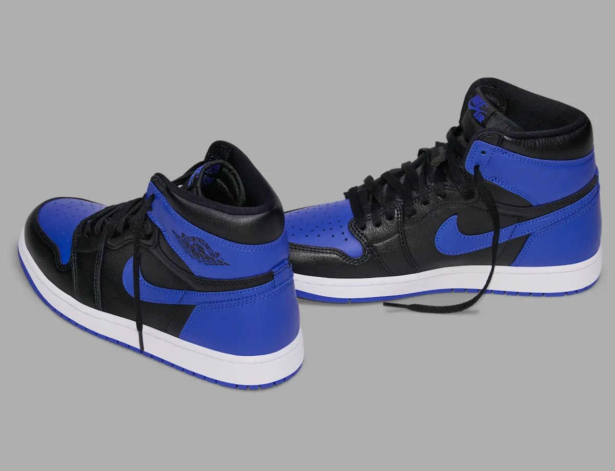 The Air Jordan 1 High OG 'Royal' 2026 in black and royal blue leather