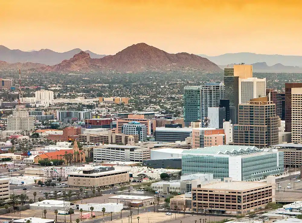 The downtown Phoenix skyline on a bright day