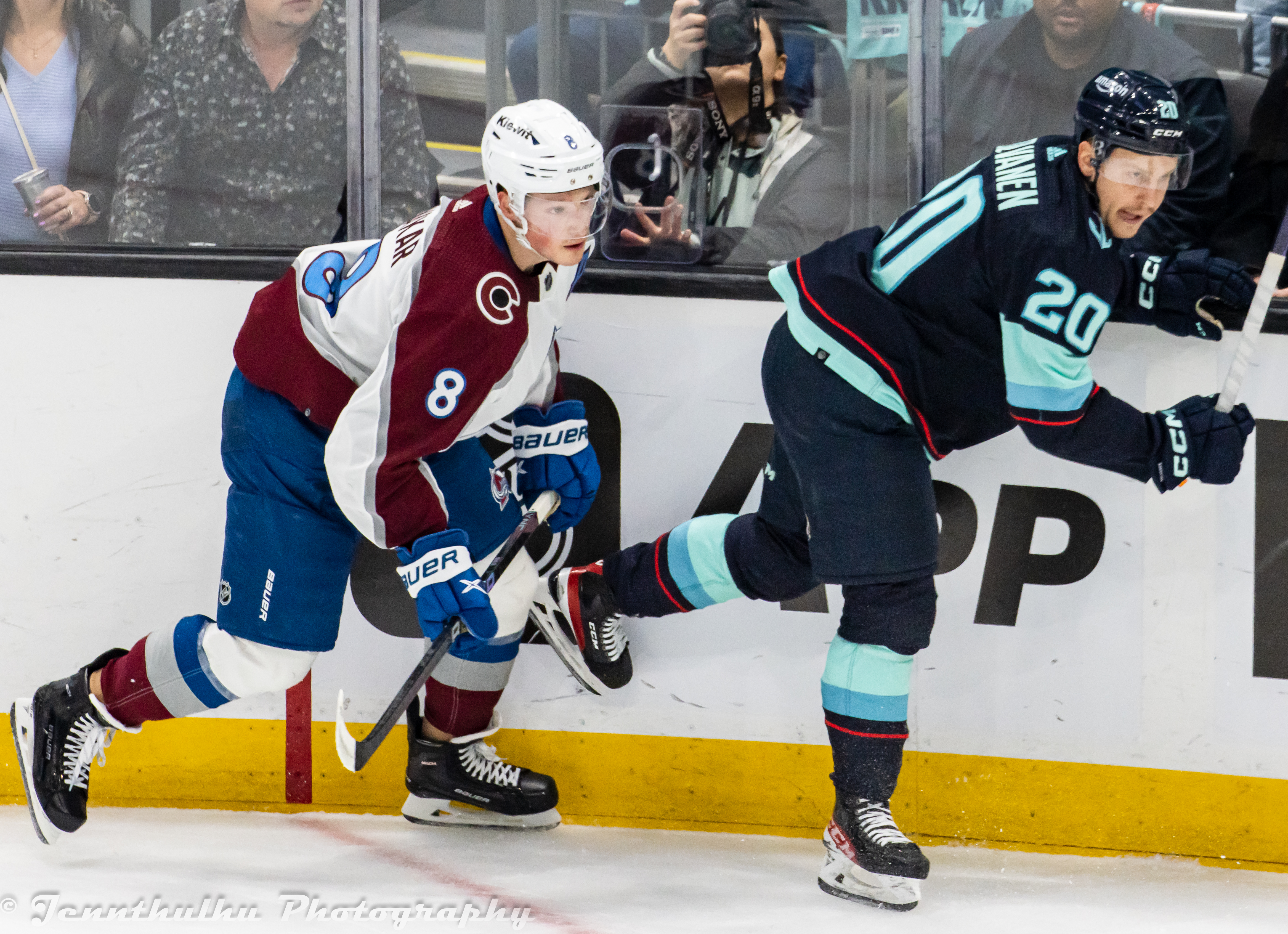 Cale Makar in action against Seattle in the 2023 playoffs — Makar has been dominant against Calgary.