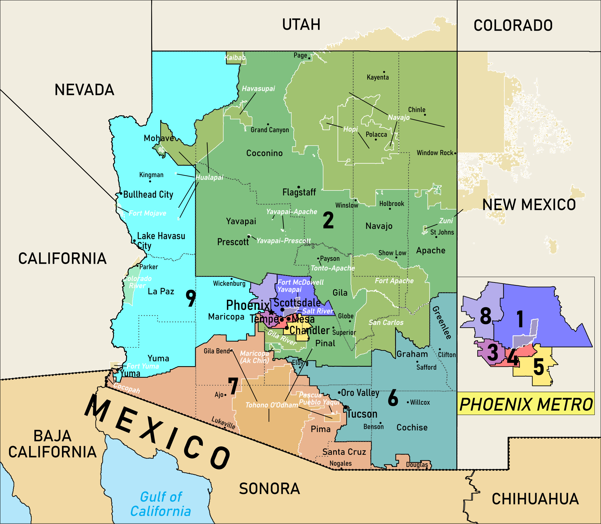Map of Arizona's congressional districts, 118th Congress
