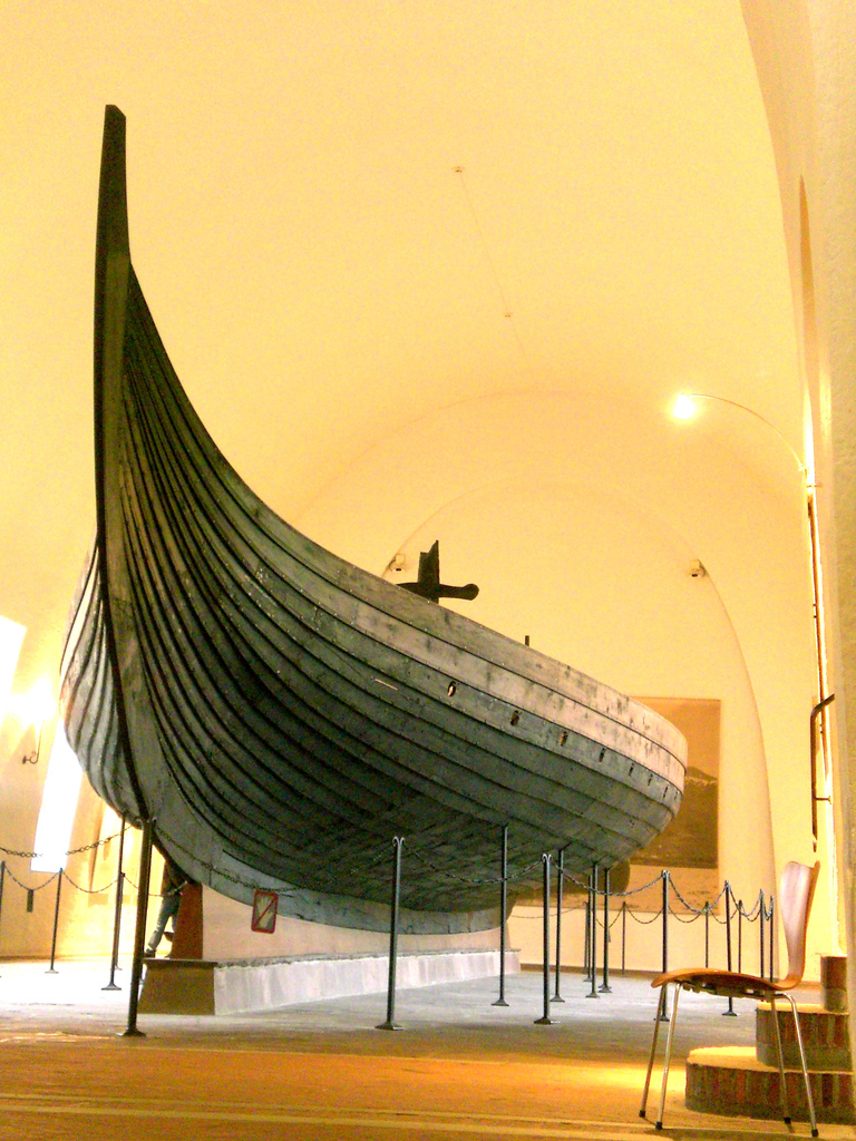 The prow of the Gokstad ship, a 9th-century Viking vessel, in the Viking Ship Museum in Oslo