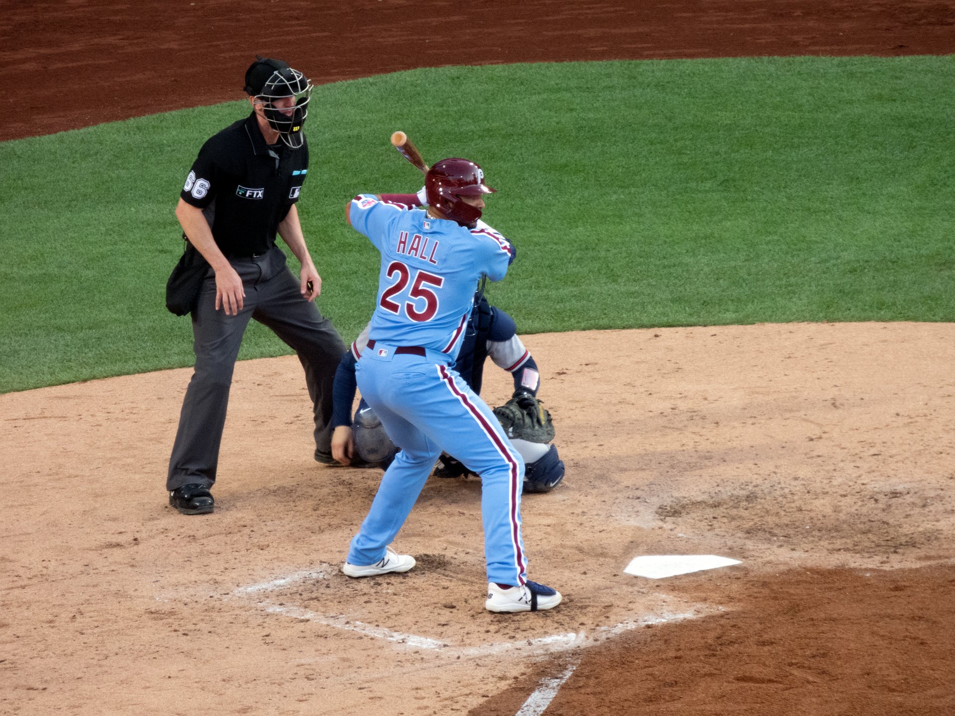 Phillies batter Darick Hall in action at the plate