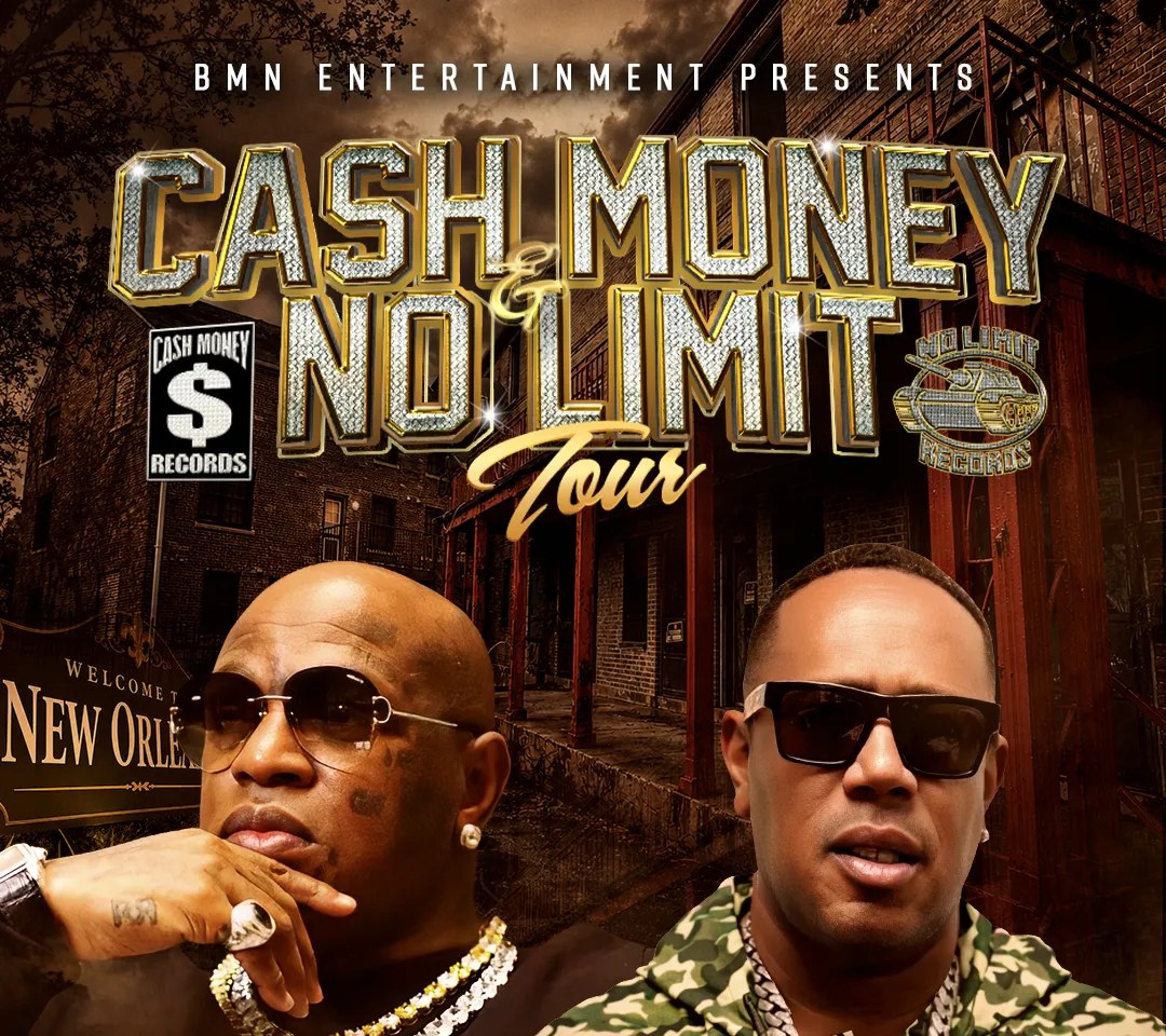 Official promotional artwork for the Cash Money & No Limit Tour, featuring Birdman and Master P.