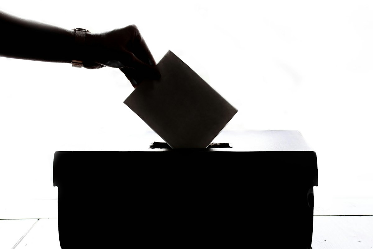 An American flag at a polling place