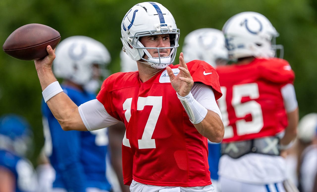 Colts quarterback Daniel Jones throws during a game this season.