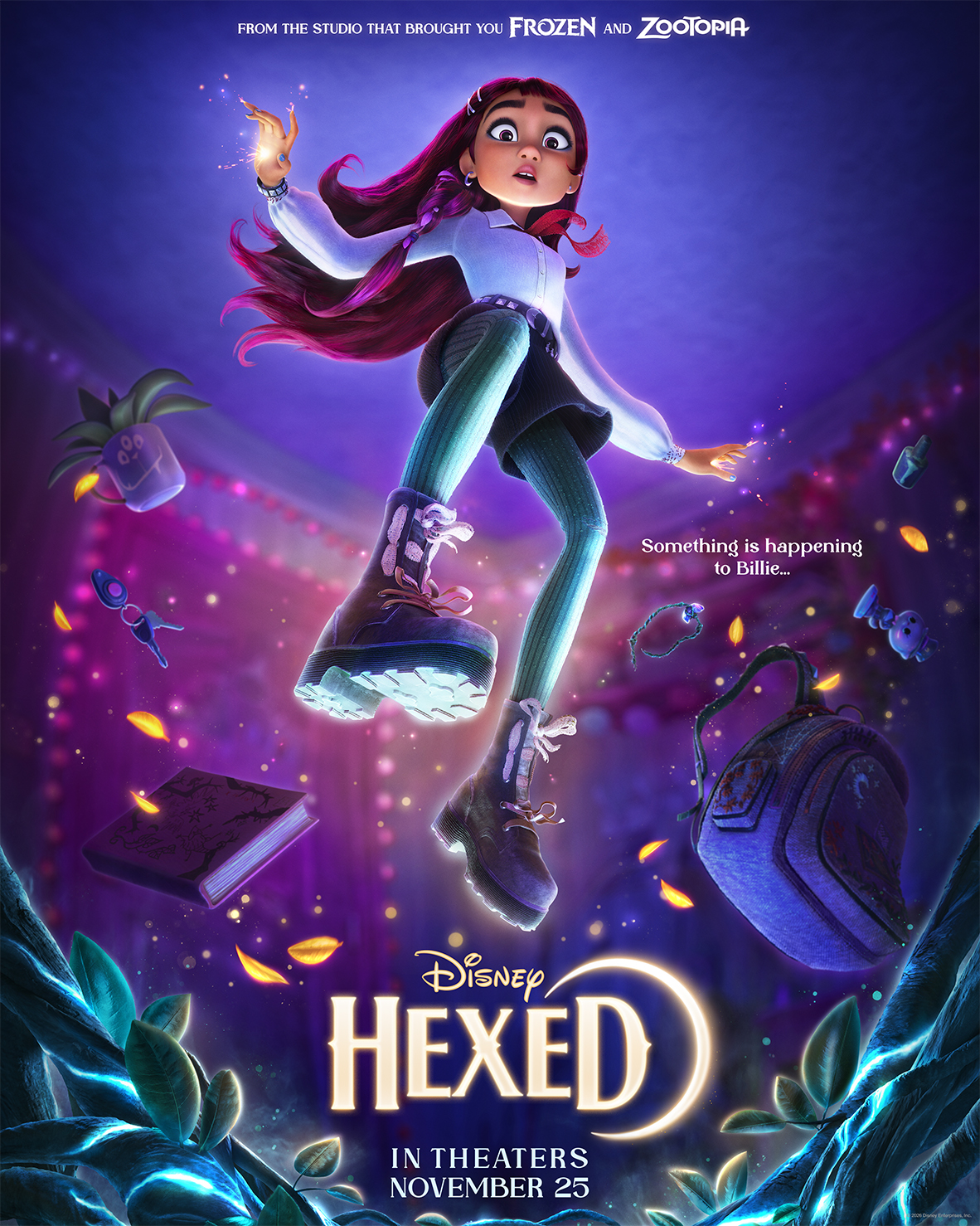 Official poster art for Disney Animation's Hexed showing Billie Doe and the world of witches