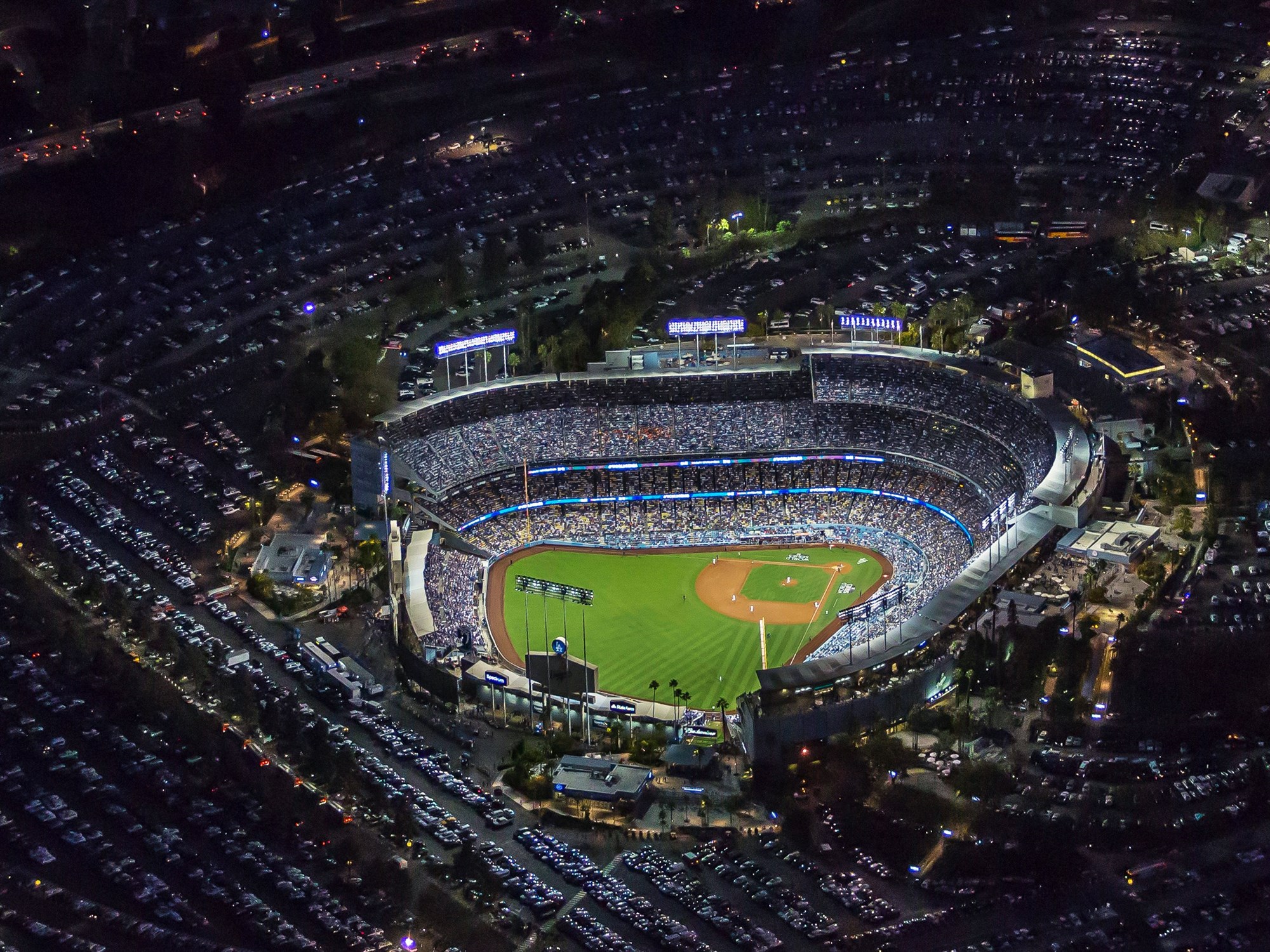 Dodger Stadium at night