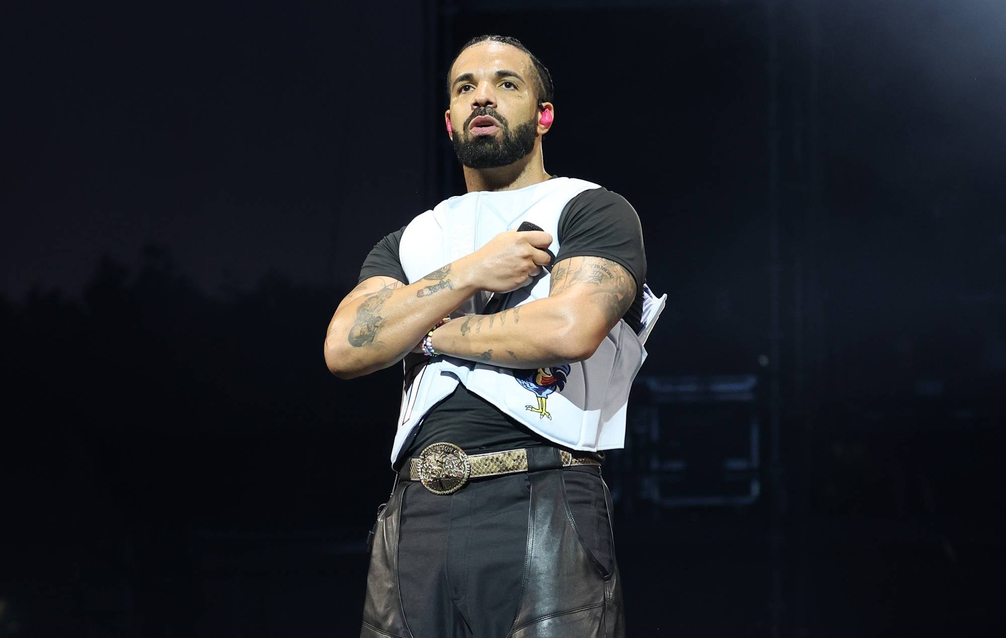 Drake performing onstage at Wireless Festival, England, 2025.