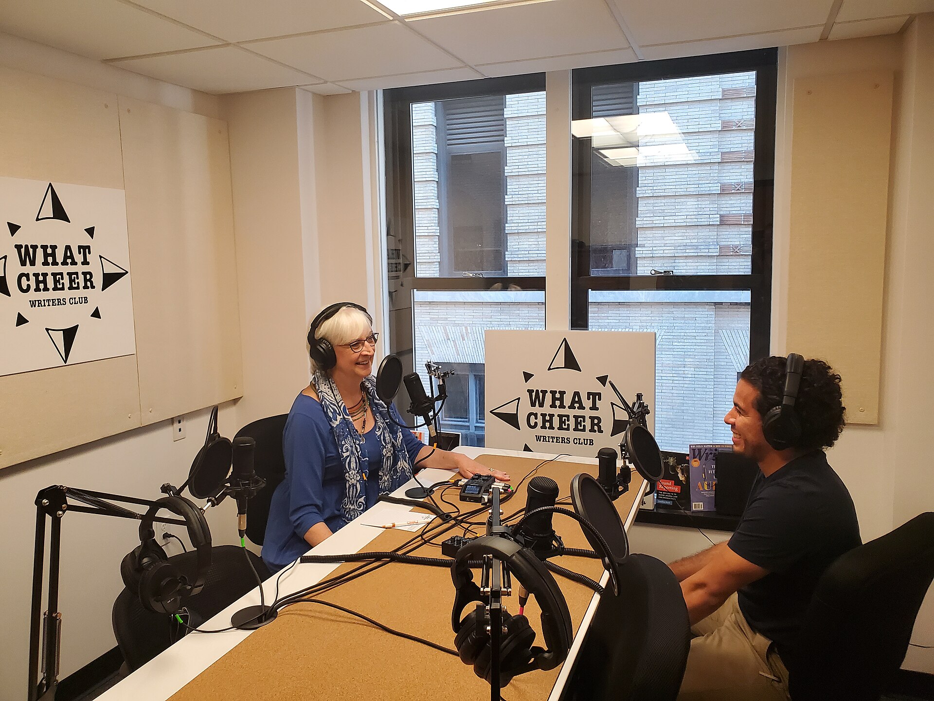 A podcast recording setup with a microphone