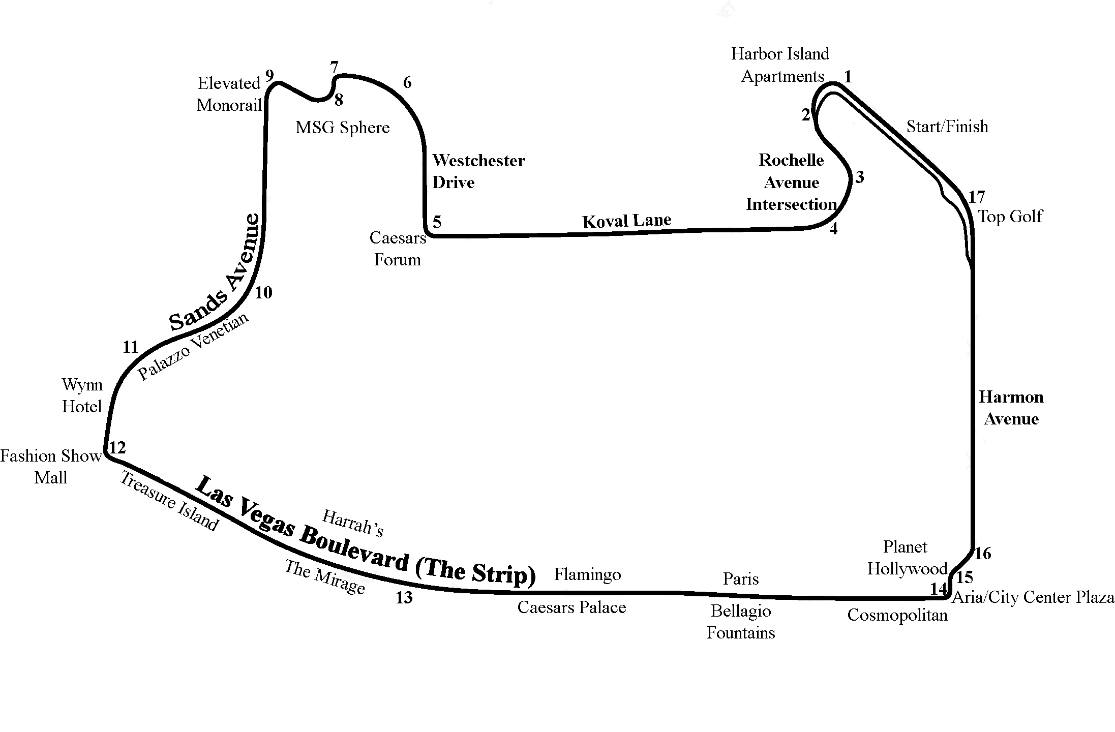 Map of the Las Vegas street circuit