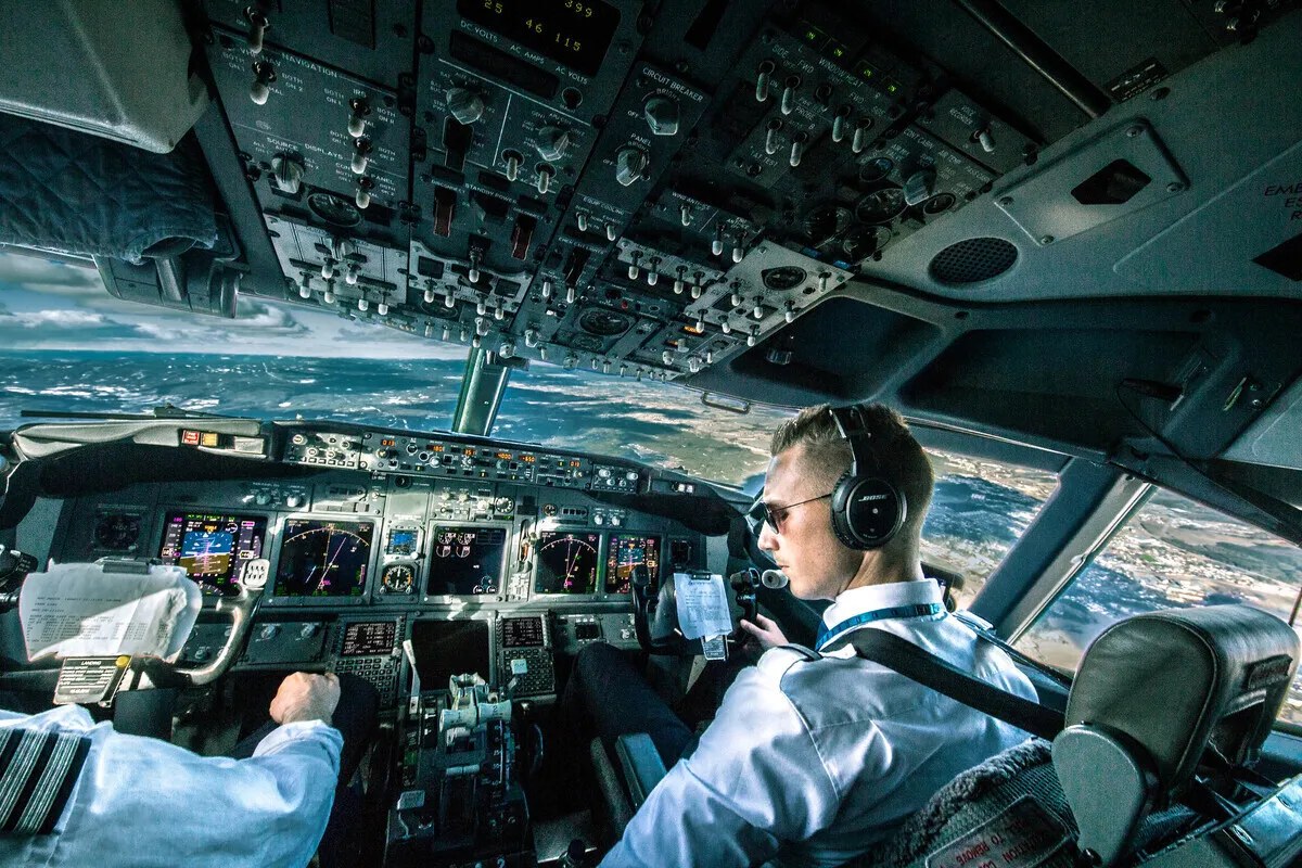 View inside an airliner cockpit