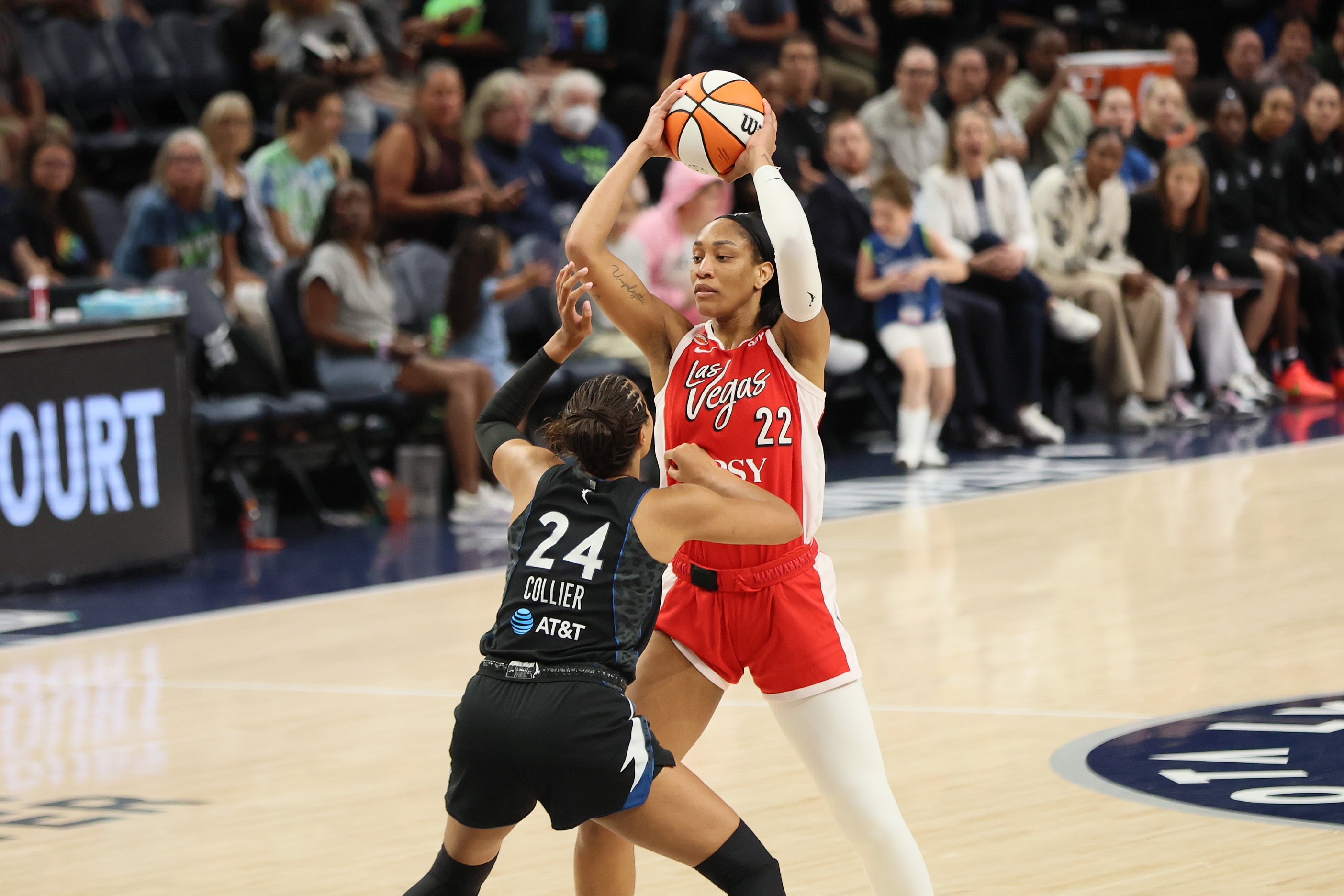 Las Vegas Aces star A'ja Wilson shoots during a game this season — the Aces face elimination Friday night against the Valkyries.
