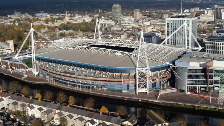 Principality Stadium in Cardiff from the air