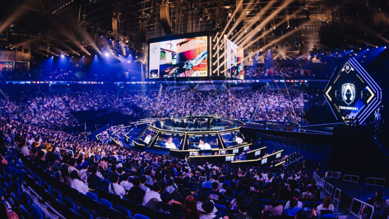 A packed esports arena during a VALORANT Champions event