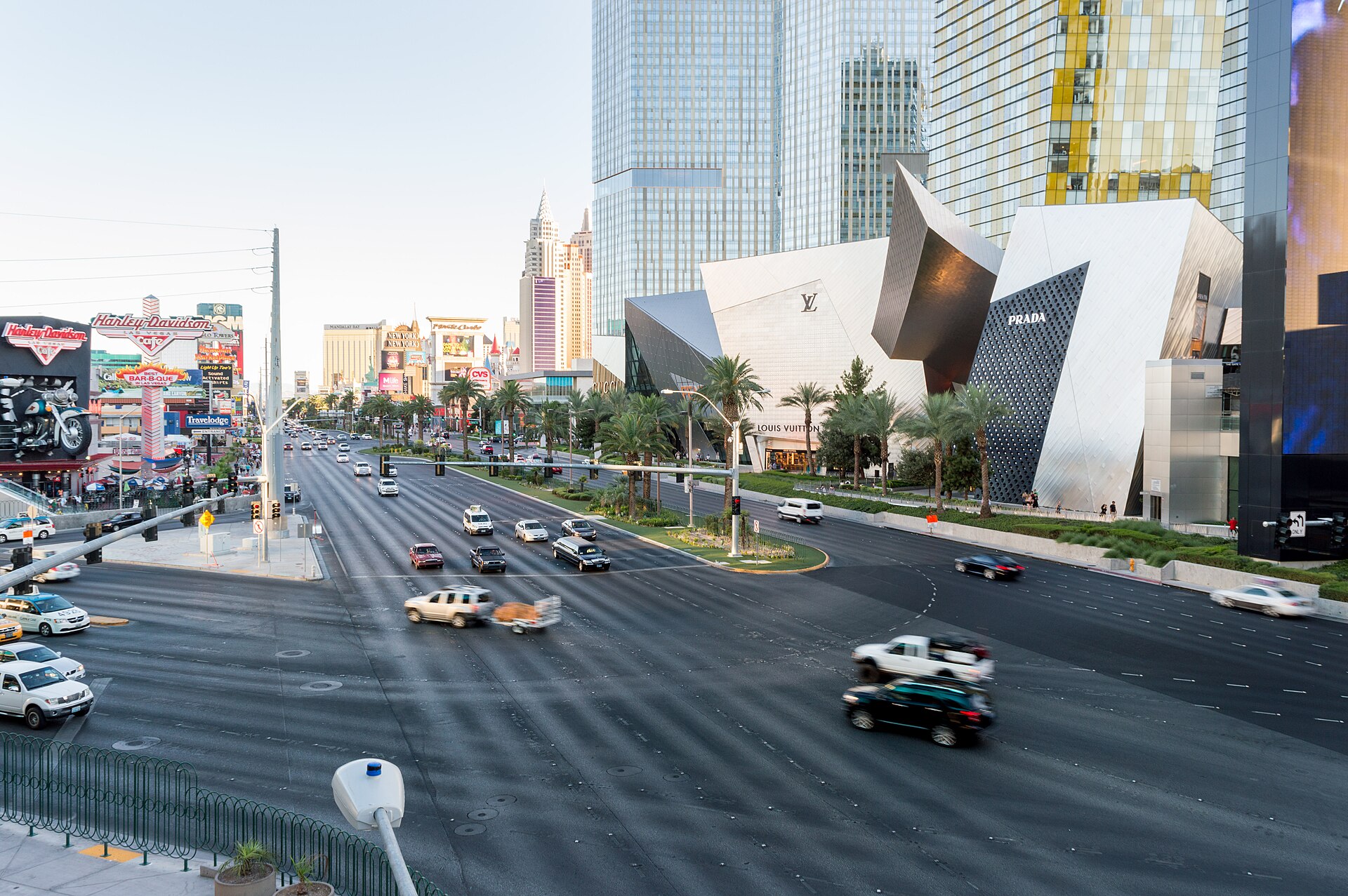 The Las Vegas Strip at CityCenter in daylight, at the foot of Harmon Avenue
