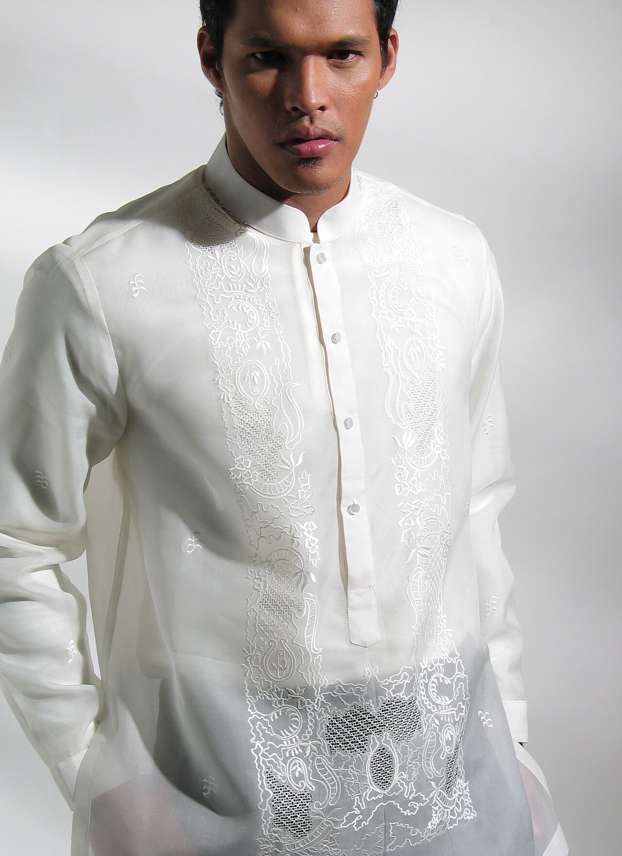 A traditional Filipino barong tagalog shirt