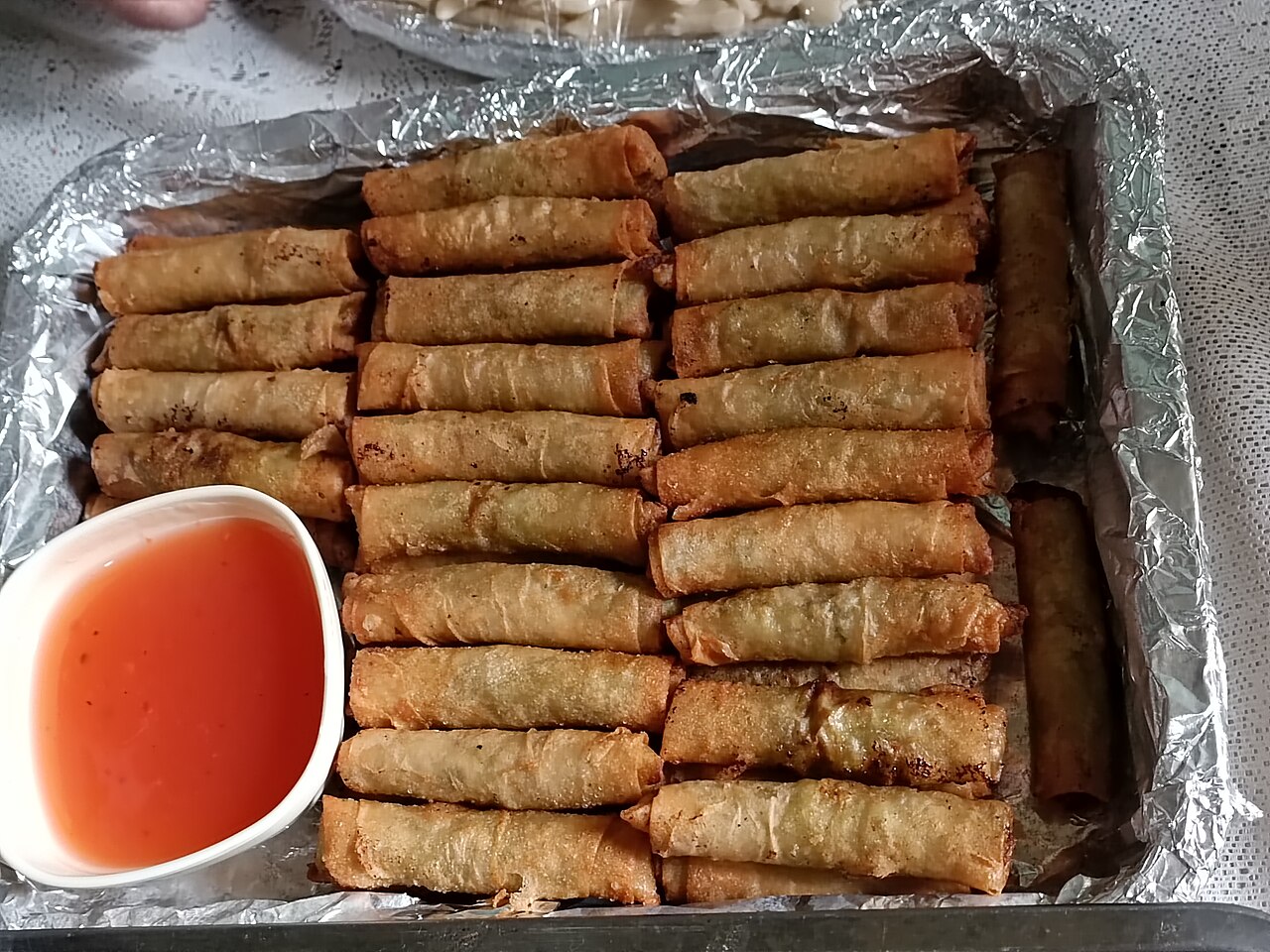 A plate of lumpia, Filipino fried spring rolls