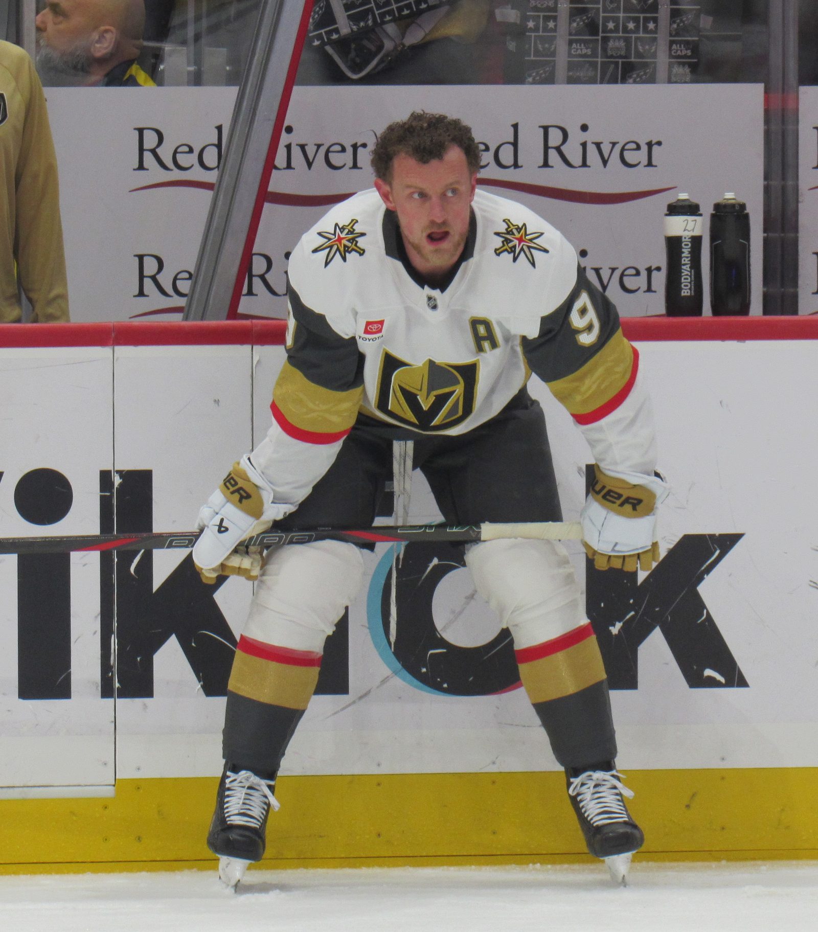 Jack Eichel during warmups for the Vegas Golden Knights.