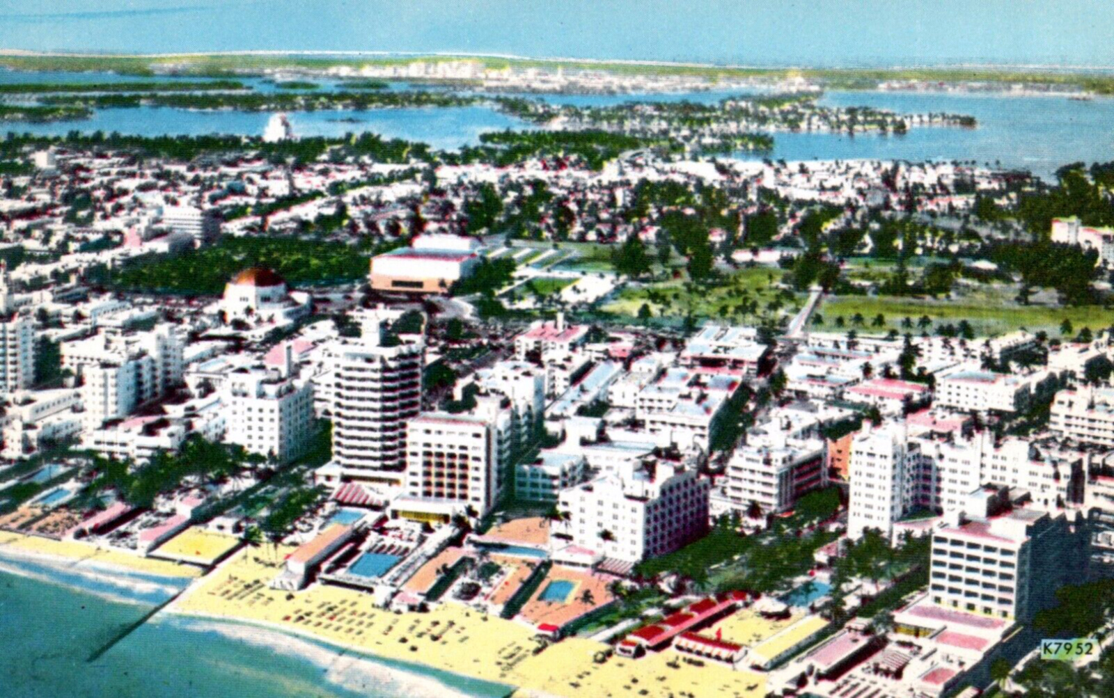 Aerial view of Miami Beach hotel towers along the shoreline