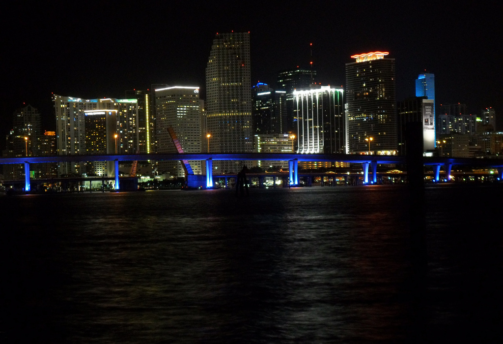 Miami's skyline at night — the real city behind GTA VI's Vice City