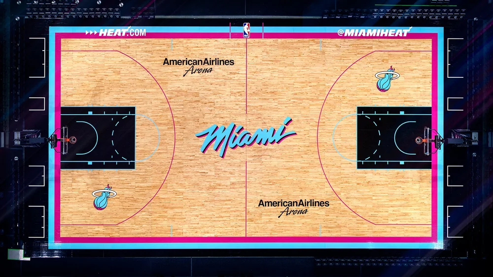 Miami Heat Vice City themed basketball court