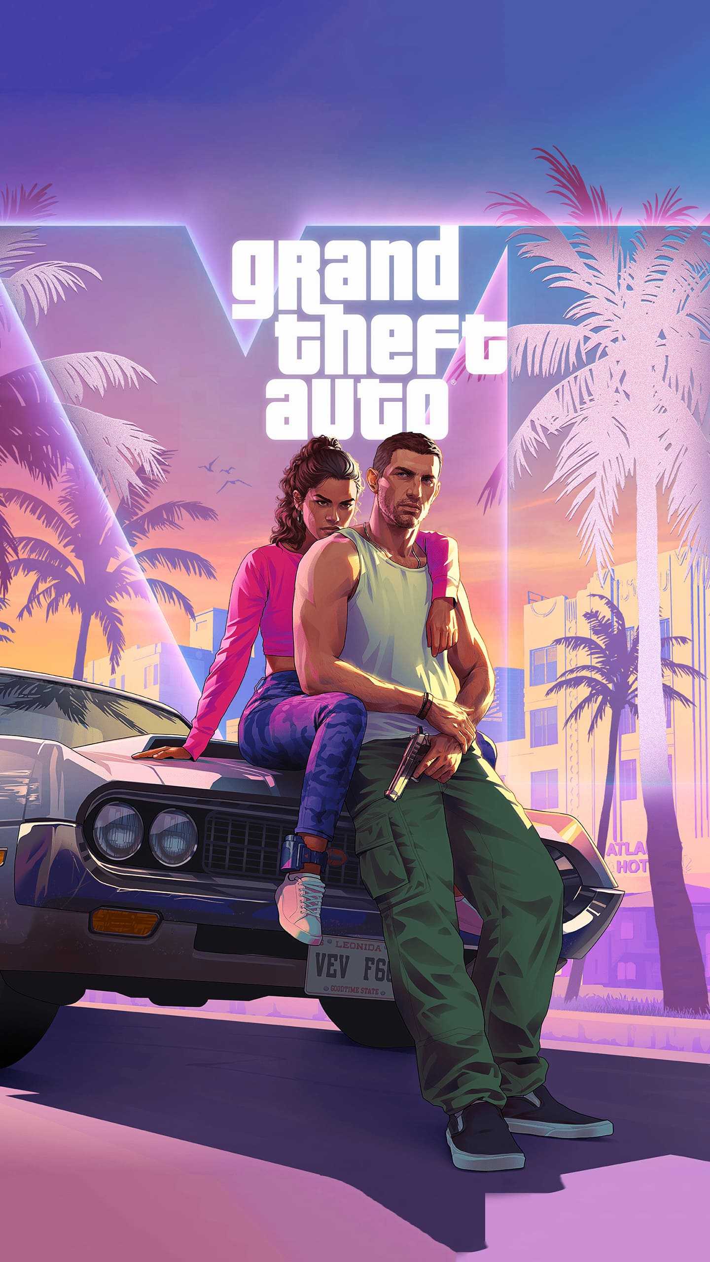 GTA VI protagonists Jason Duval and Lucia Caminos, official key art from Rockstar Games
