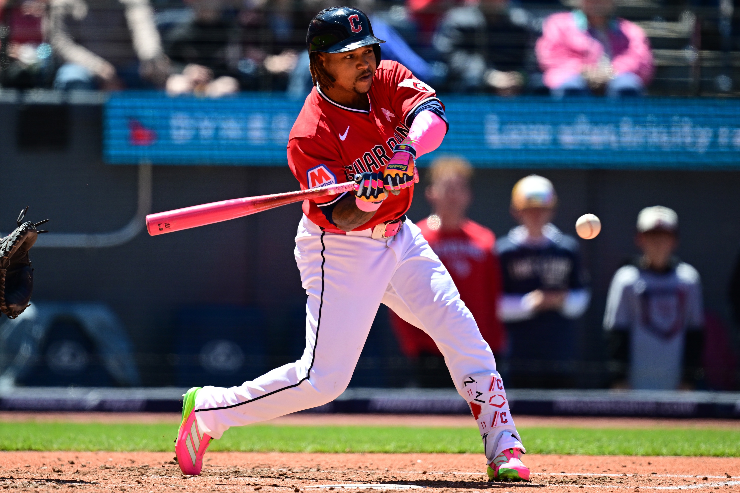 José Ramírez swinging for the Cleveland Guardians (file photo)