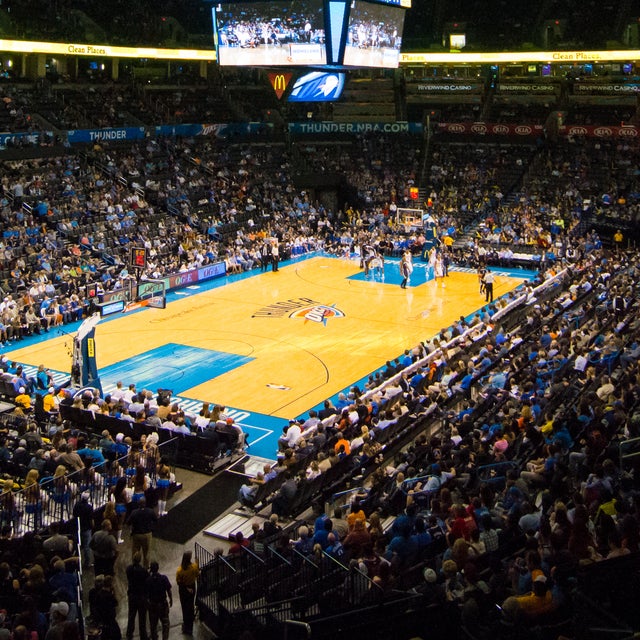 A packed NBA arena during a game