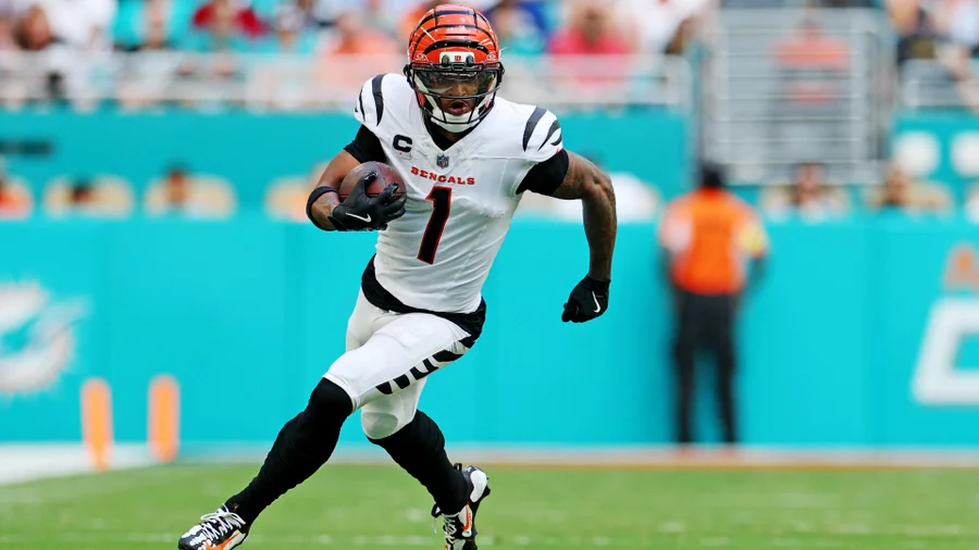 Bengals wide receiver Ja'Marr Chase in the Cincinnati uniform.