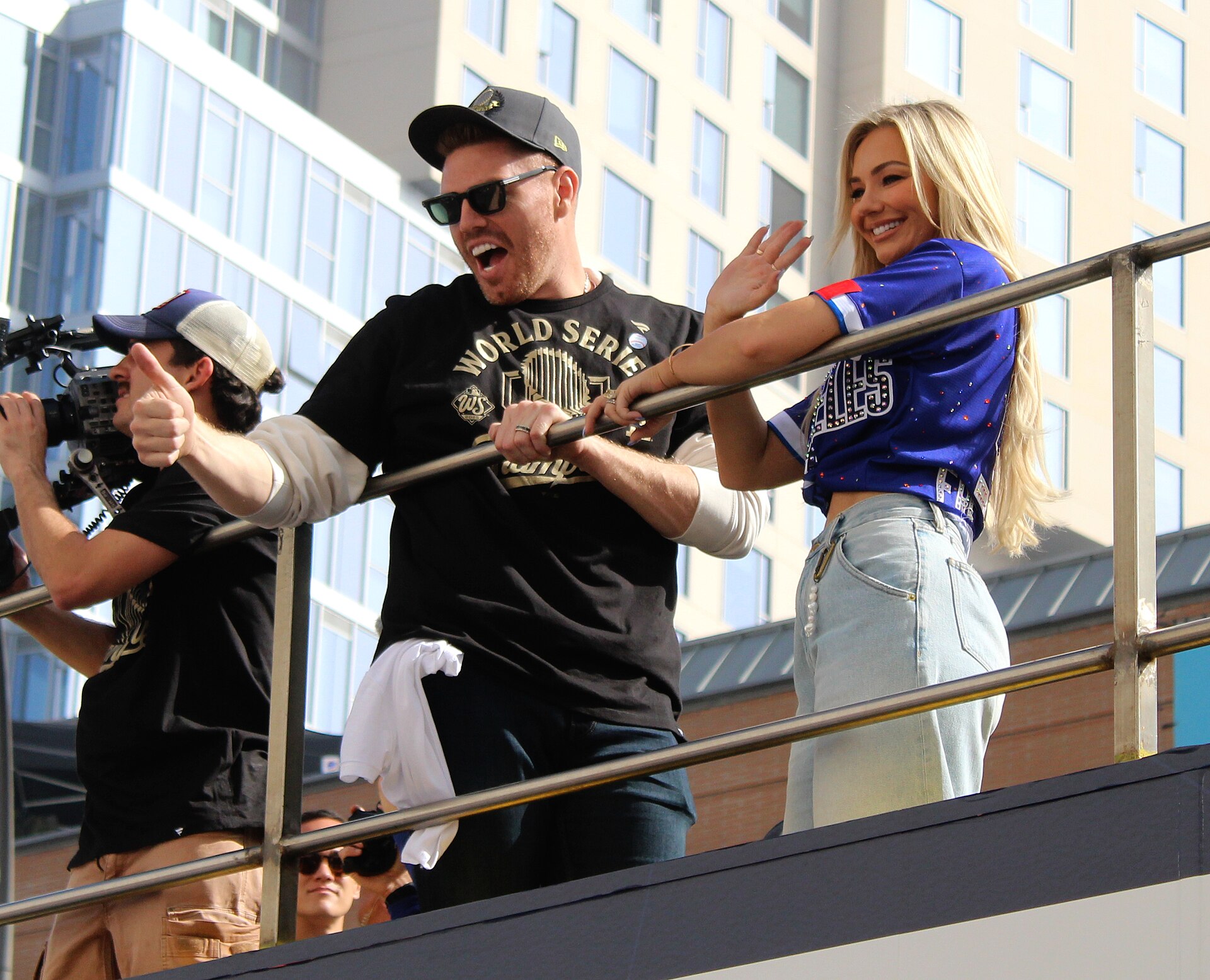 Freddie Freeman during the Dodgers' World Series championship parade in Los Angeles