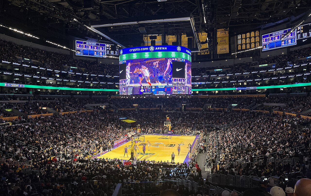 The interior of Crypto.com Arena in Los Angeles, home of the Lakers