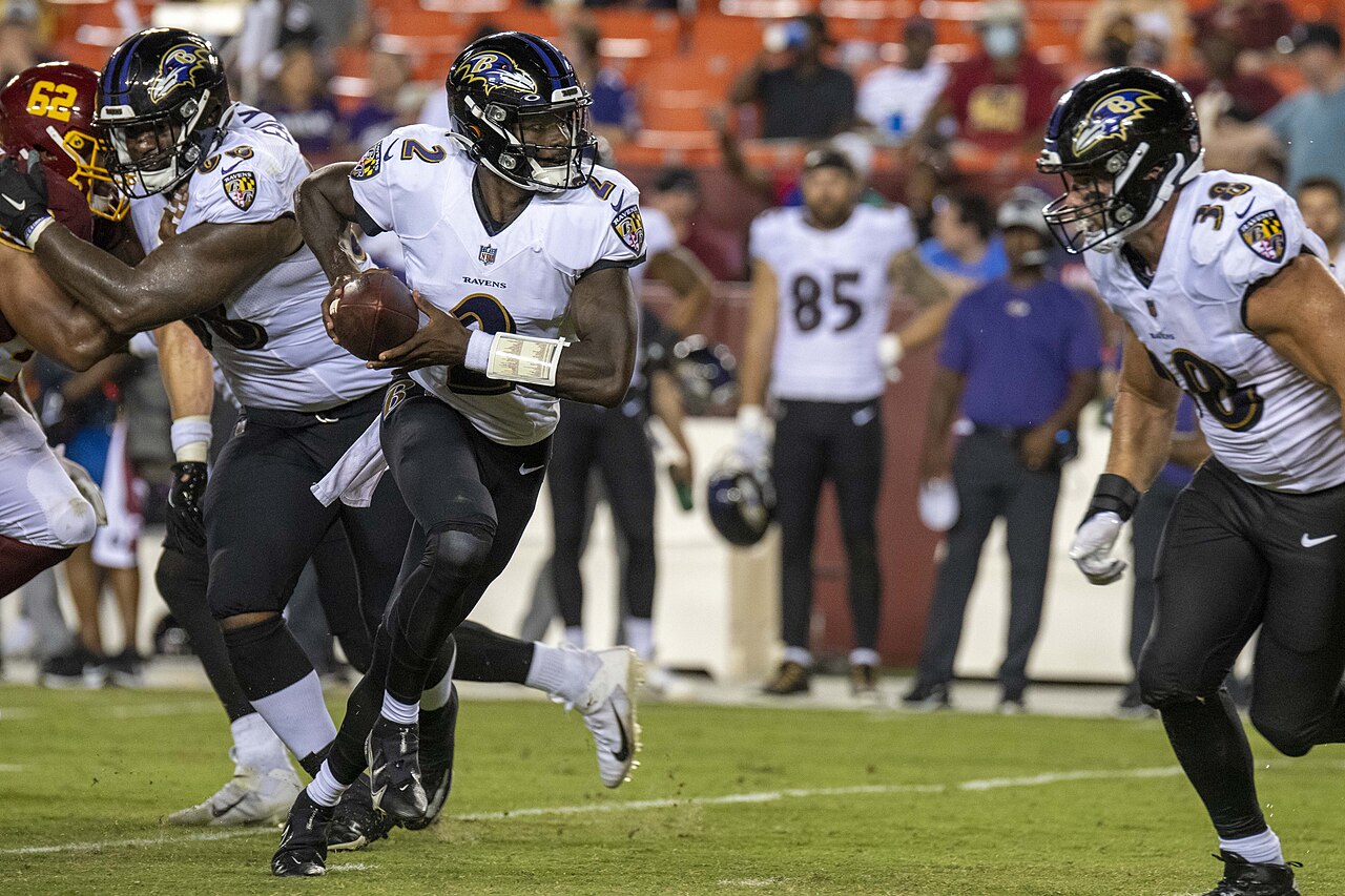 Tyler Huntley, Ravens quarterback, during a game