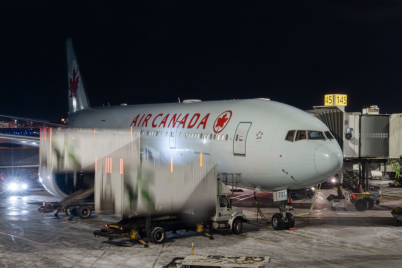 An Air Canada Boeing 777-300ER in flight.