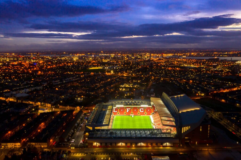 Anfield under the lights — Liverpool have won 18 of their 29 Premier League home meetings with Manchester City, but City won the last league meeting there in February 2026.