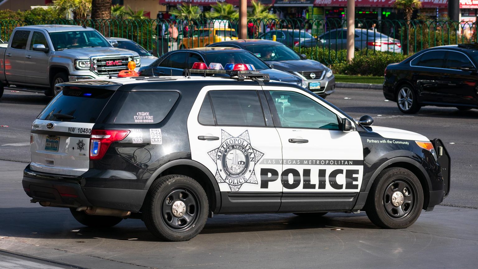 A Las Vegas Metropolitan Police cruiser in daylight