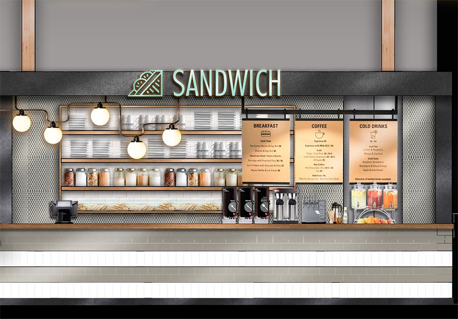 Sandwich shop counter with menu boards