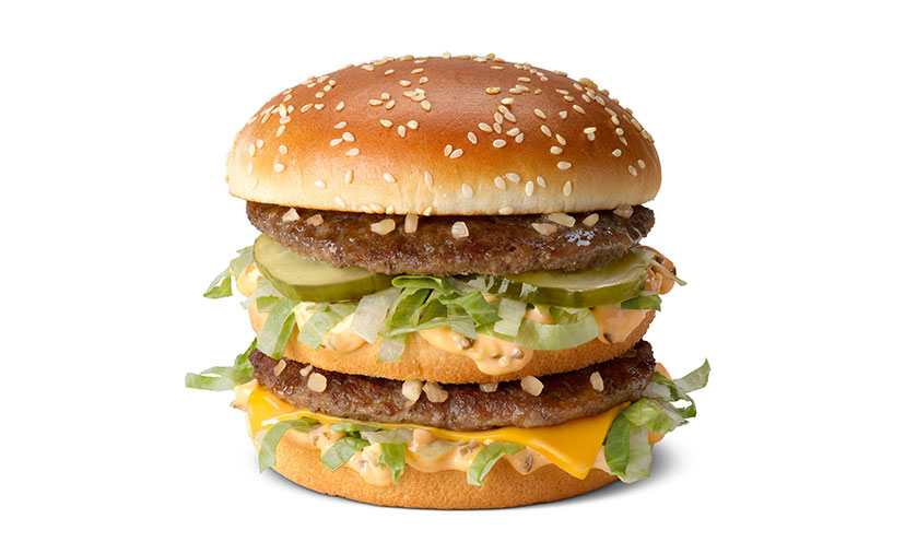 A Big Mac burger close up on a McDonald's tray.