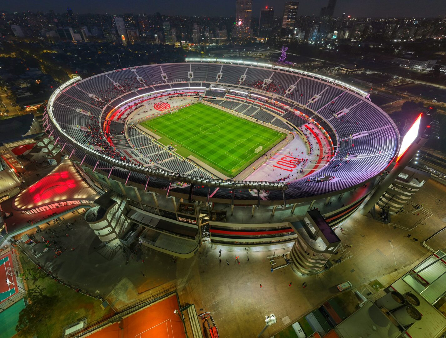 Estadio Monumental in Buenos Aires at night