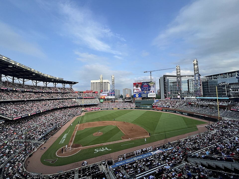 Truist Park in Atlanta on a bright game day, full crowd for NLDS Game 3