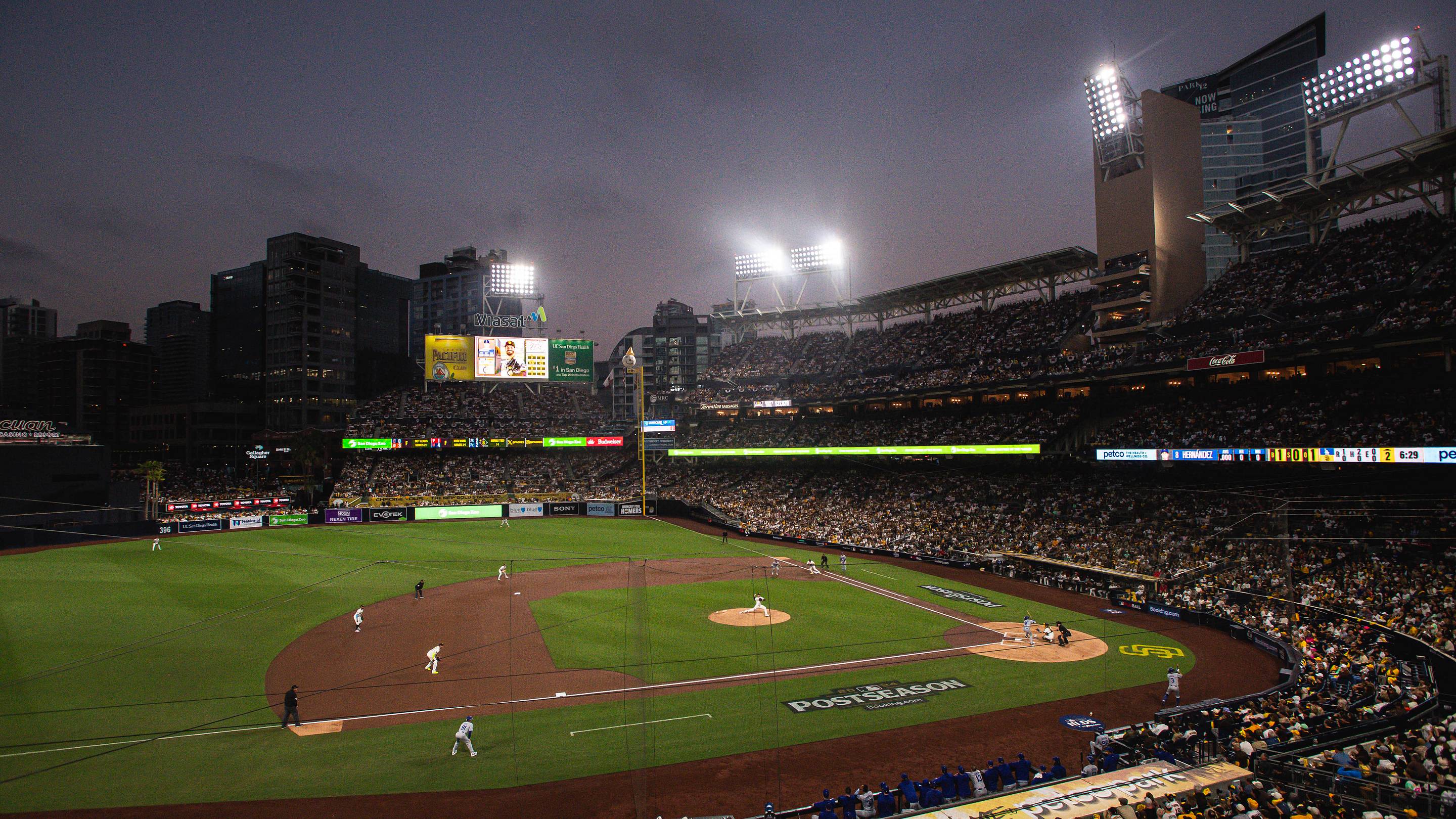 Petco Park packed under the lights for a postseason game