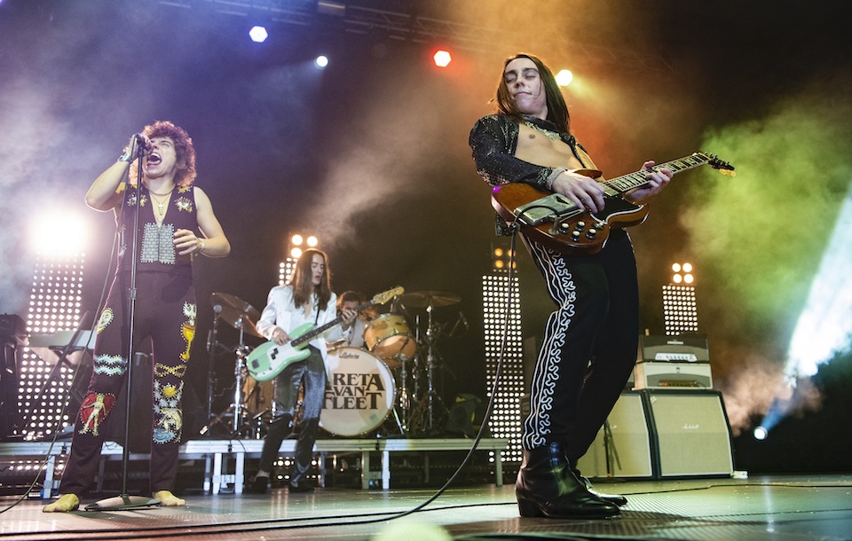 Greta Van Fleet performing on stage in Barcelona in 2019.