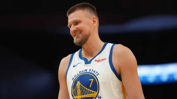 Kristaps Porzingis in a Golden State Warriors uniform