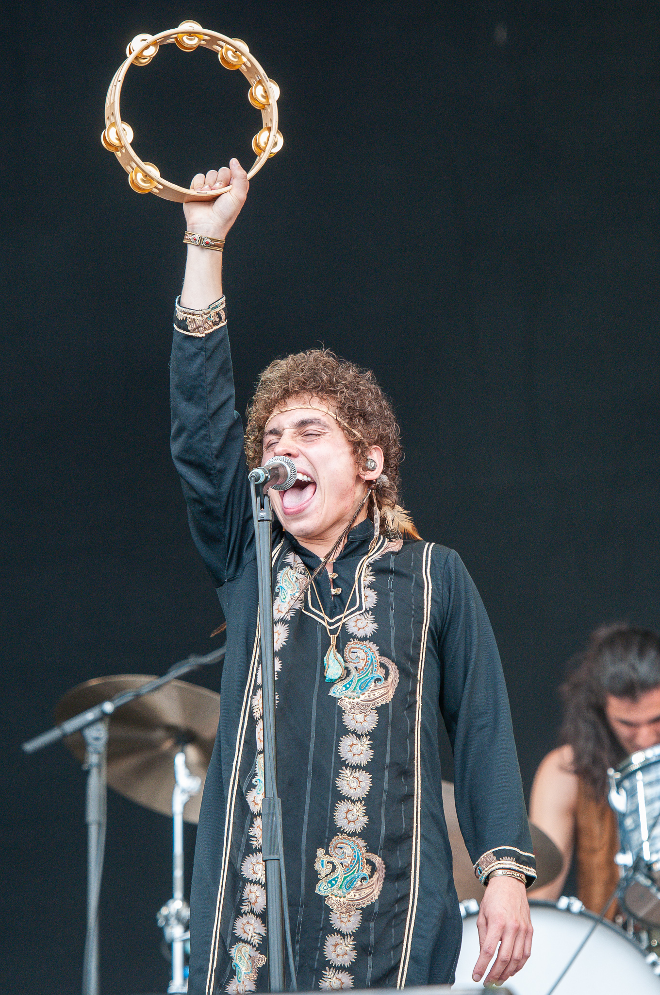 Greta Van Fleet singer Josh Kiszka performing live on stage at the Rock im Park festival in Germany, June 2018