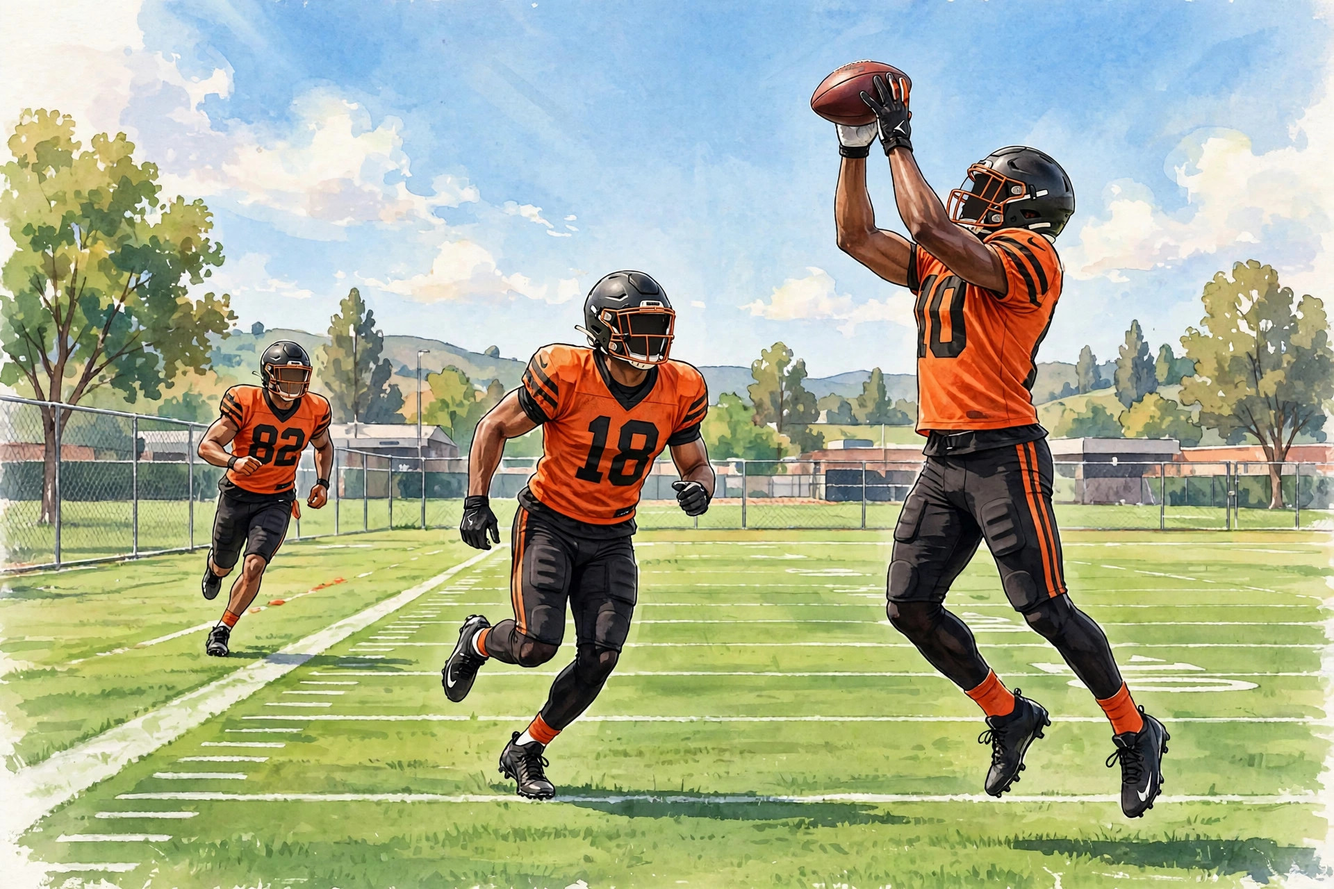 Baltimore Ravens quarterback in purple warming up under the stadium lights (illustration)
